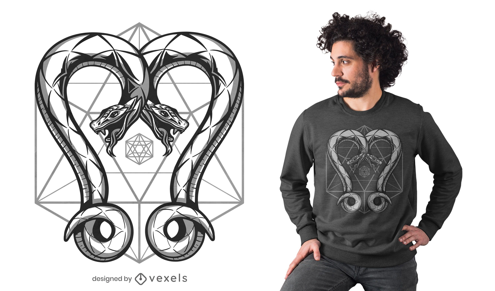 Diseño de camiseta de serpientes geométricas.