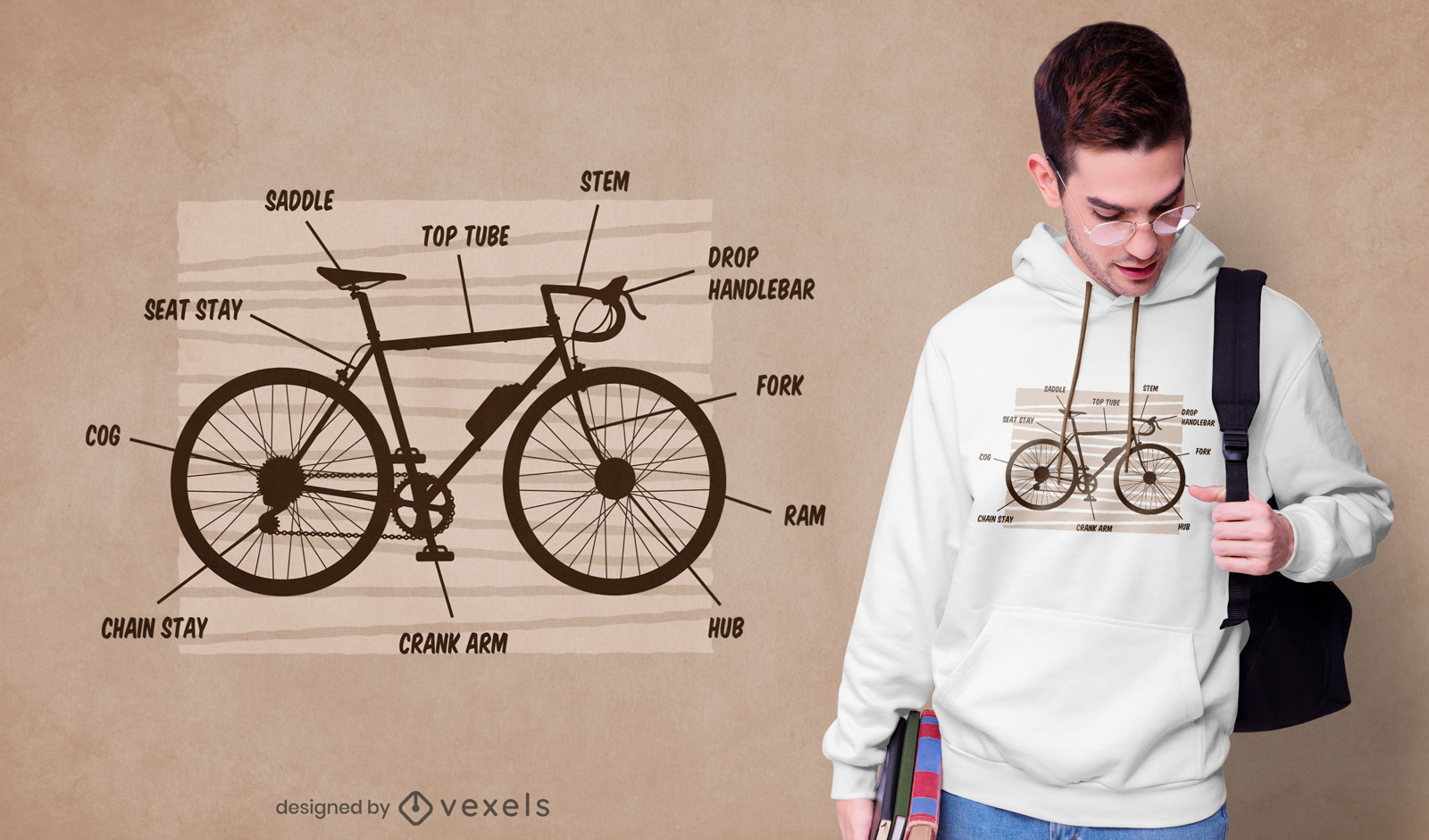 Design de t-shirt de anatomia de bicicleta