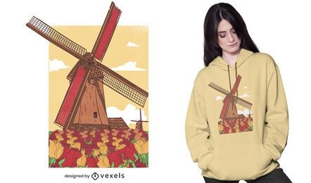 Design de t-shirt de moinho de vento holandês