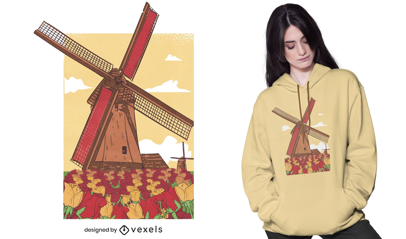 Niederländisches Windmühlen-T-Shirt Design
