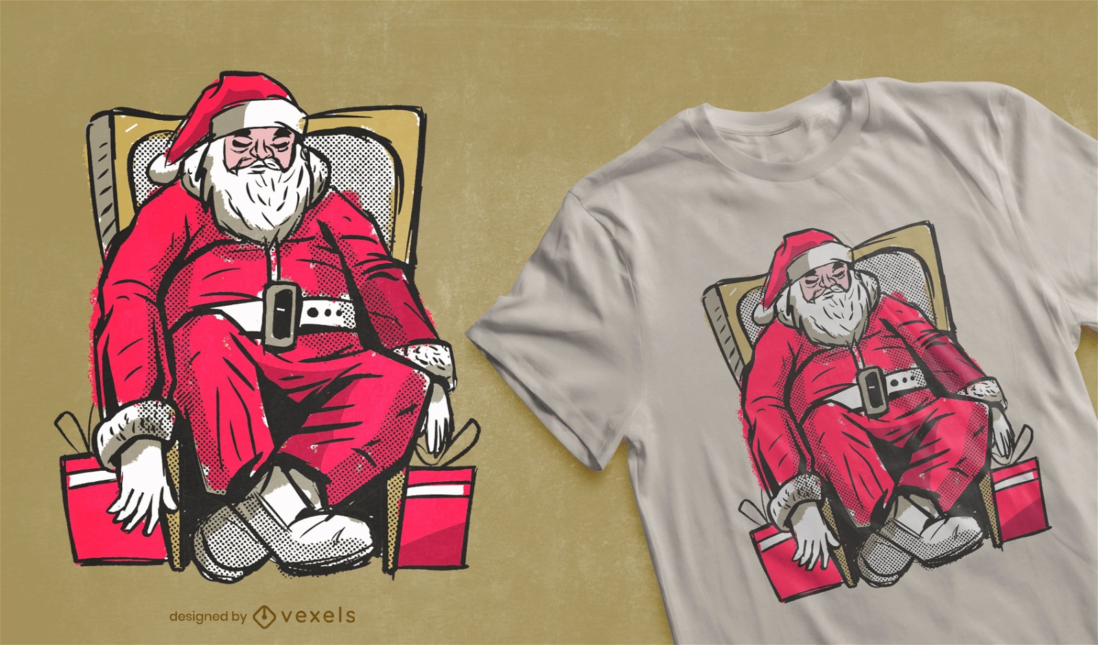 Cansado de papai noel com design de t-shirt de presentes