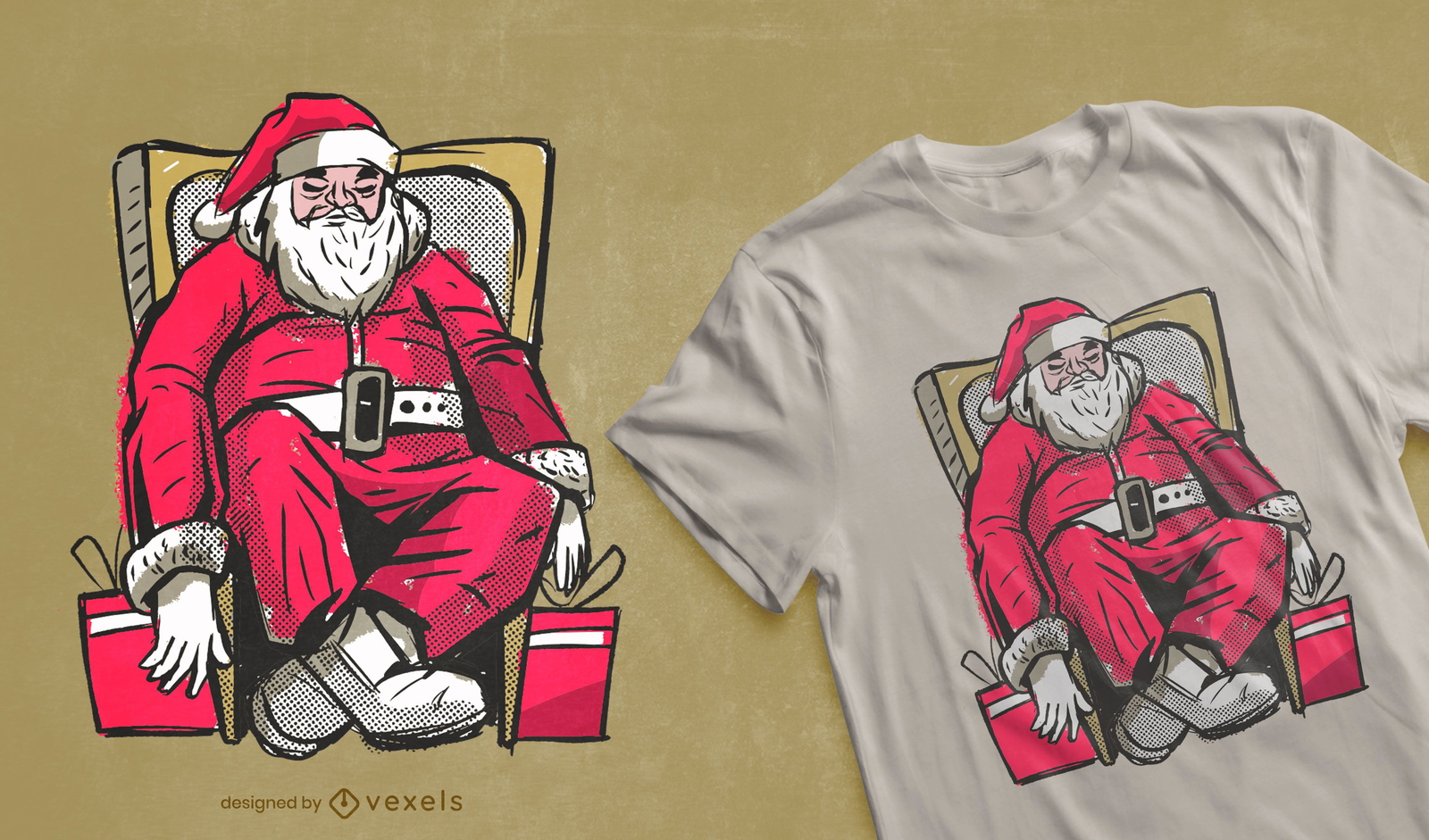 Müder Weihnachtsmann mit Geschenk-T-Shirt-Design