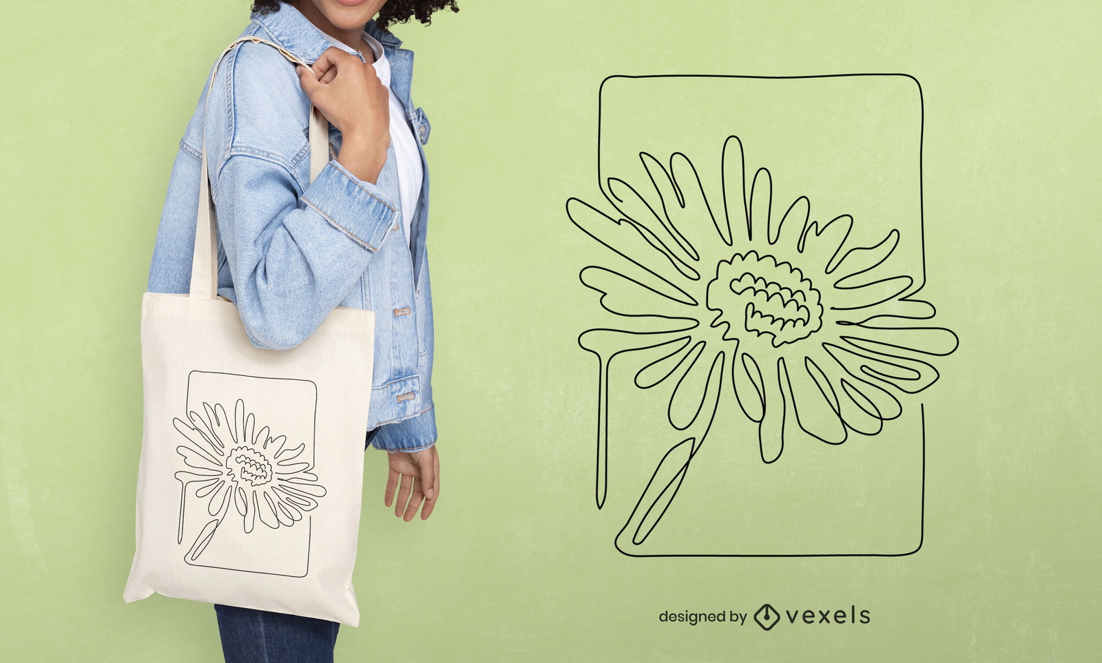 Continuous line flower tote bag design