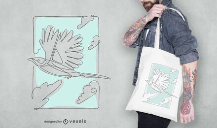 Continuous line bird tote bag design