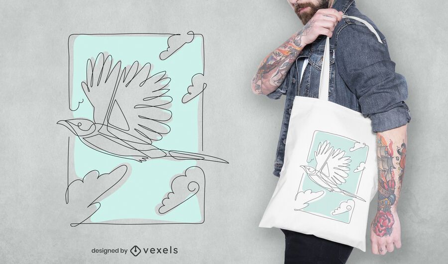 Continuous line bird tote bag design Continuous line bird tote bag design