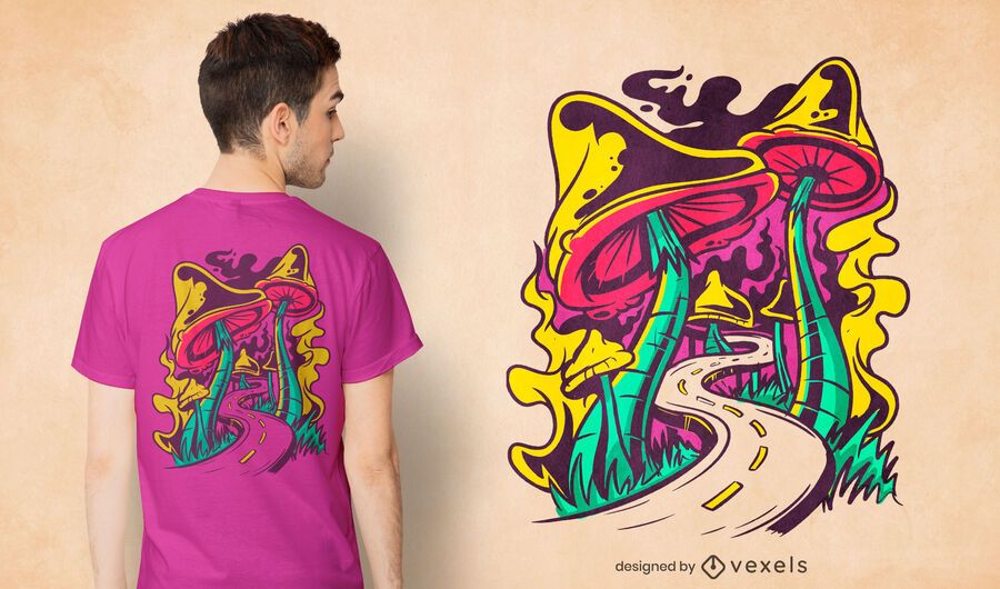 Trippy mushroom road t-shirt design Trippy mushroom road t-shirt design