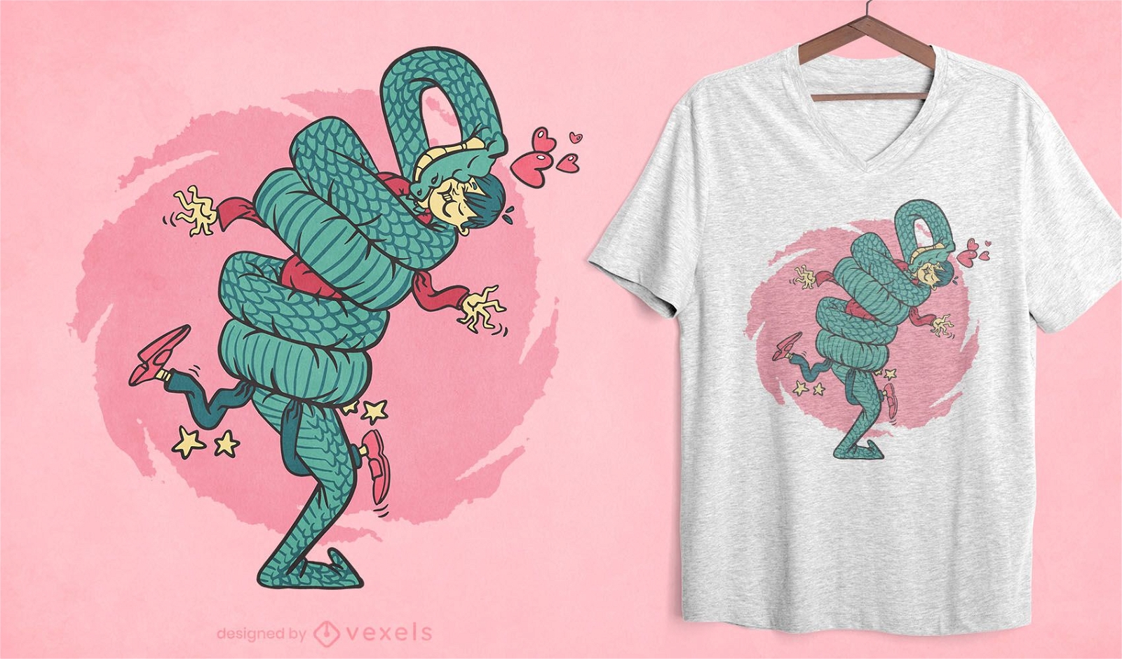 Diseño de camiseta de abrazo de serpiente