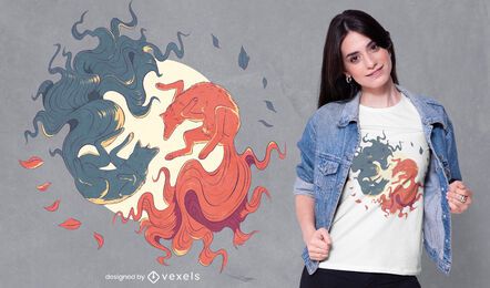 Yin yang wolf t-shirt design
