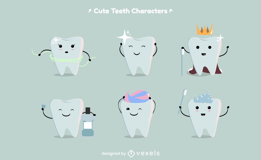 Cute teeth character set Cute teeth character set