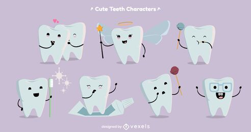 Cute tooth character set