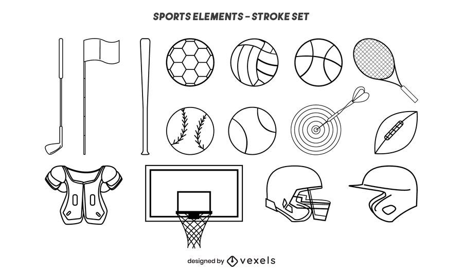 Sports elements stroke set Sports elements stroke set