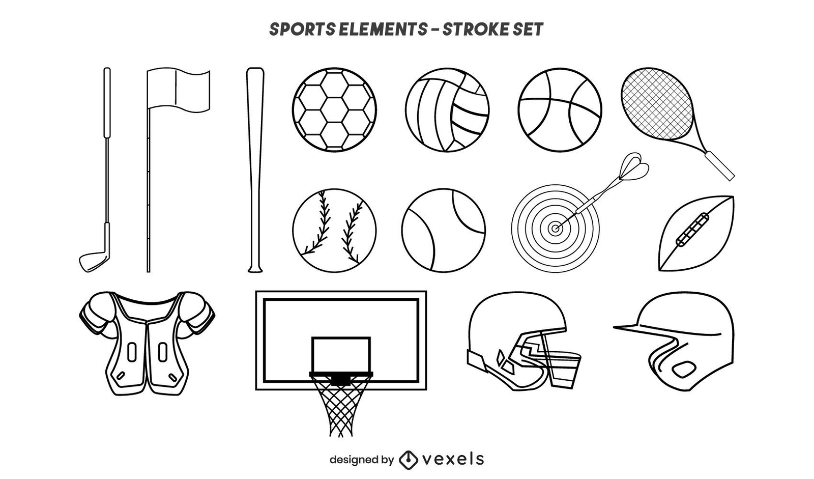 Conjunto de traços de elementos esportivos