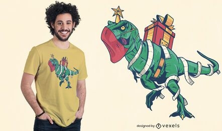 Design de t-shirt t.rex de Natal