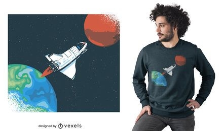 Diseño de camiseta de nave espacial tierra.