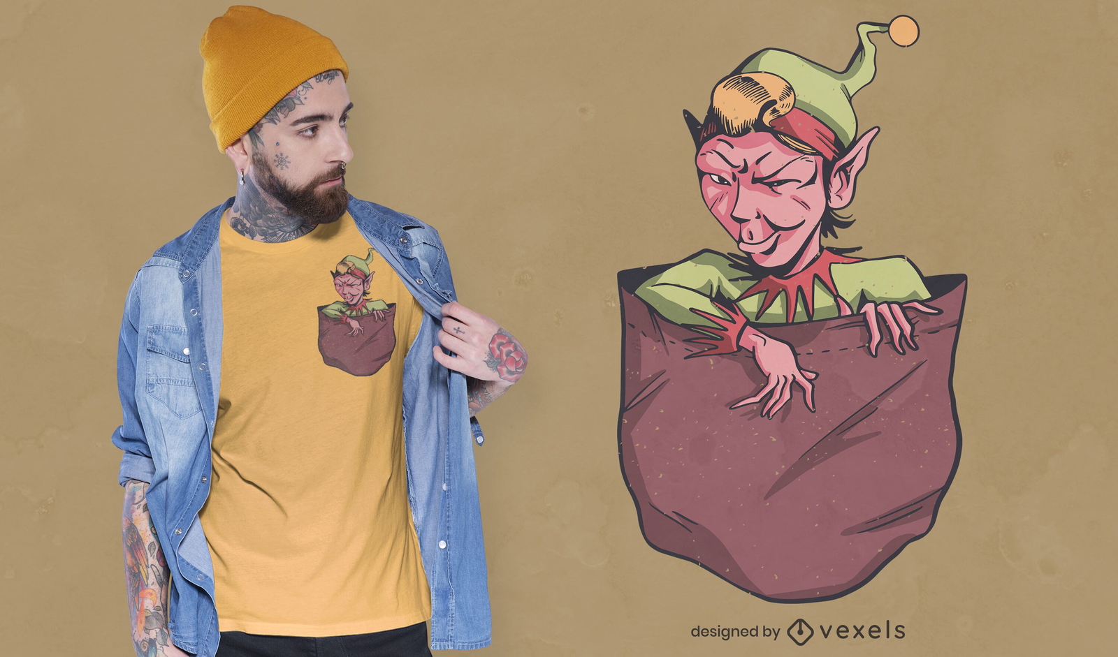 Diseño de camiseta de bolsillo elfo malvado