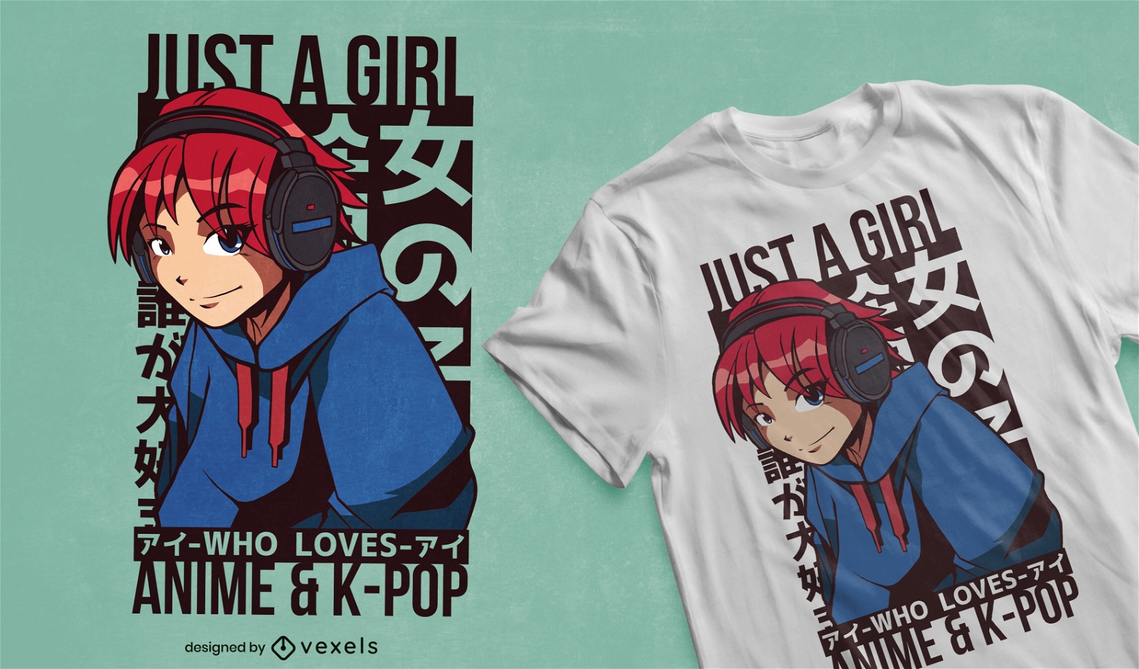 Girl loves anime & kpop t-shirt design
