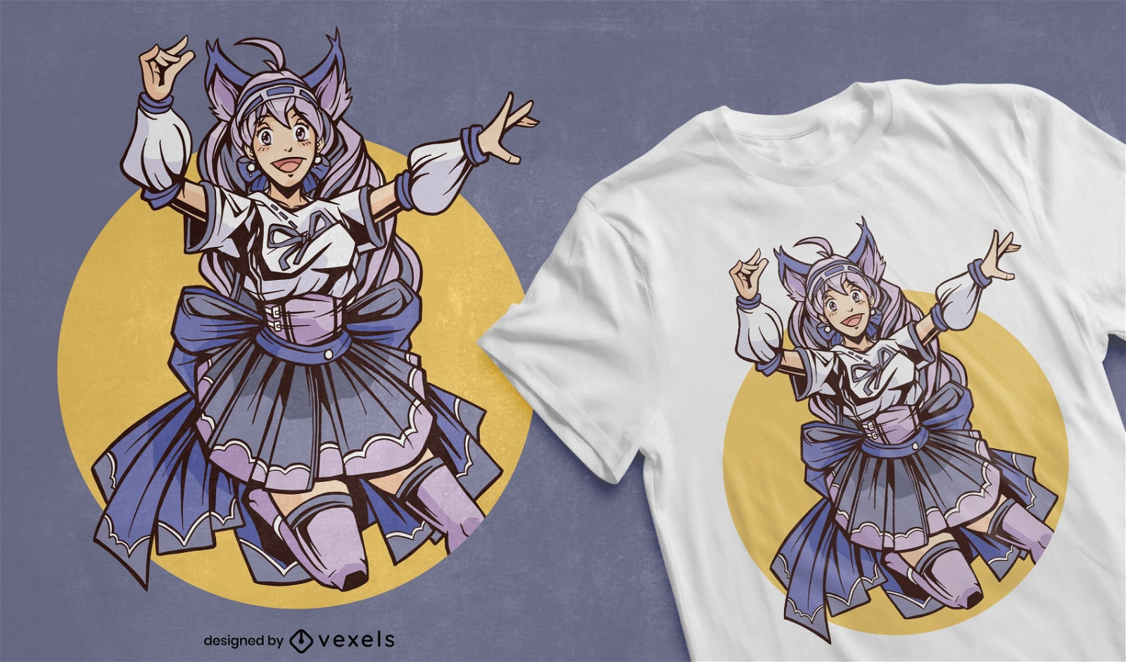 Happy cat girl anime t-shirt design