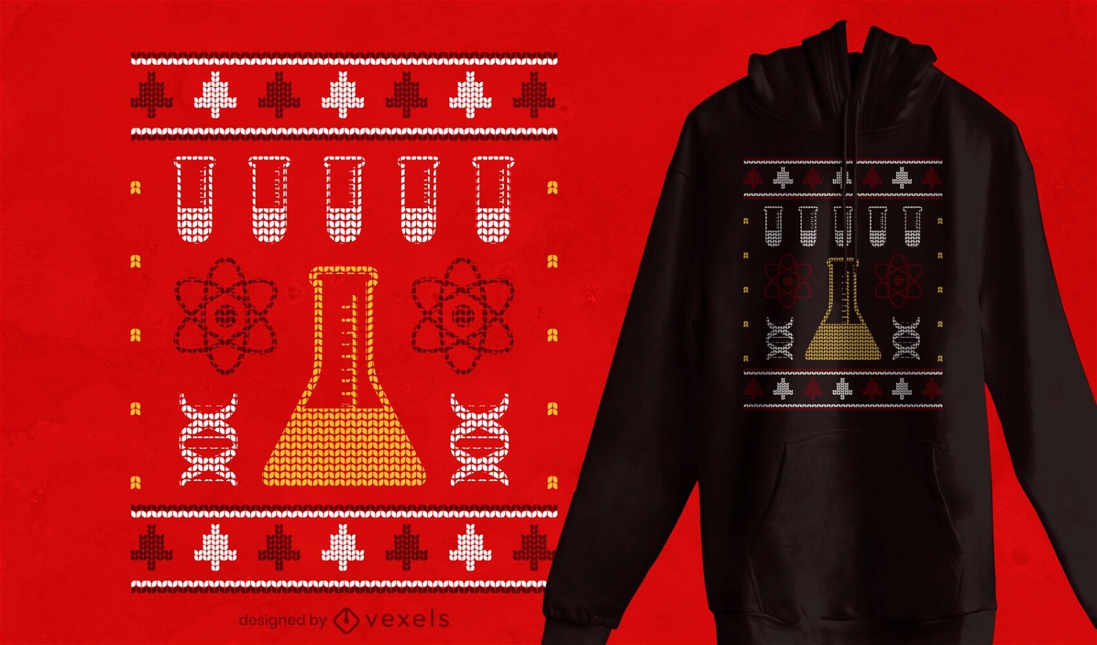 Diseño de camiseta de suéter feo de ciencia.