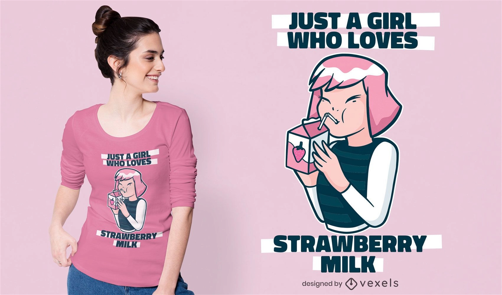 Garota adora design de camiseta com leite de morango
