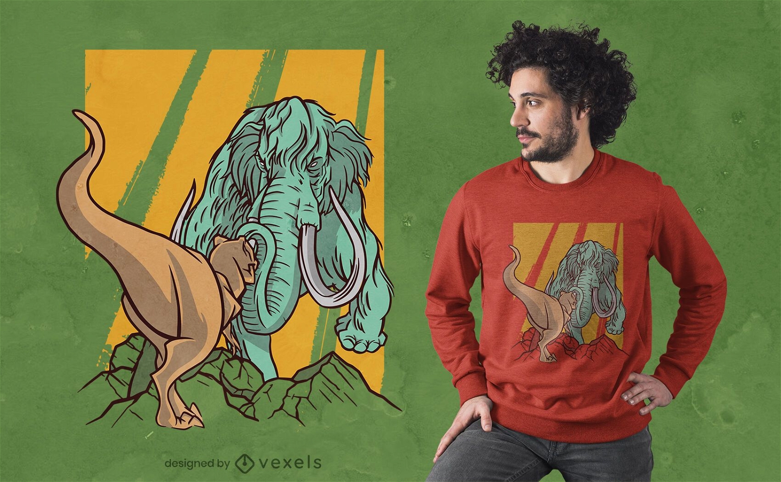 Diseño de camiseta mammoth vs t-rex
