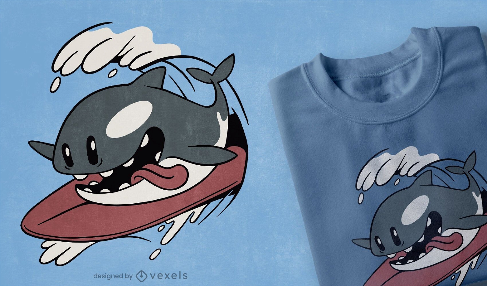 Design de camiseta da orca surfando