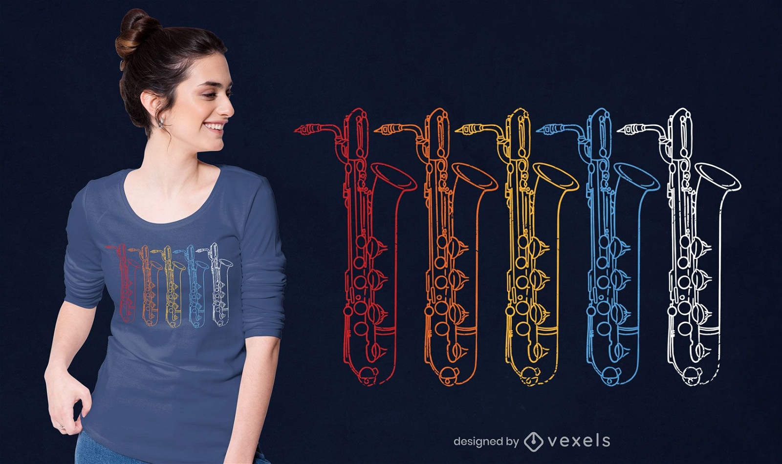 Design de camisetas coloridas de saxofone