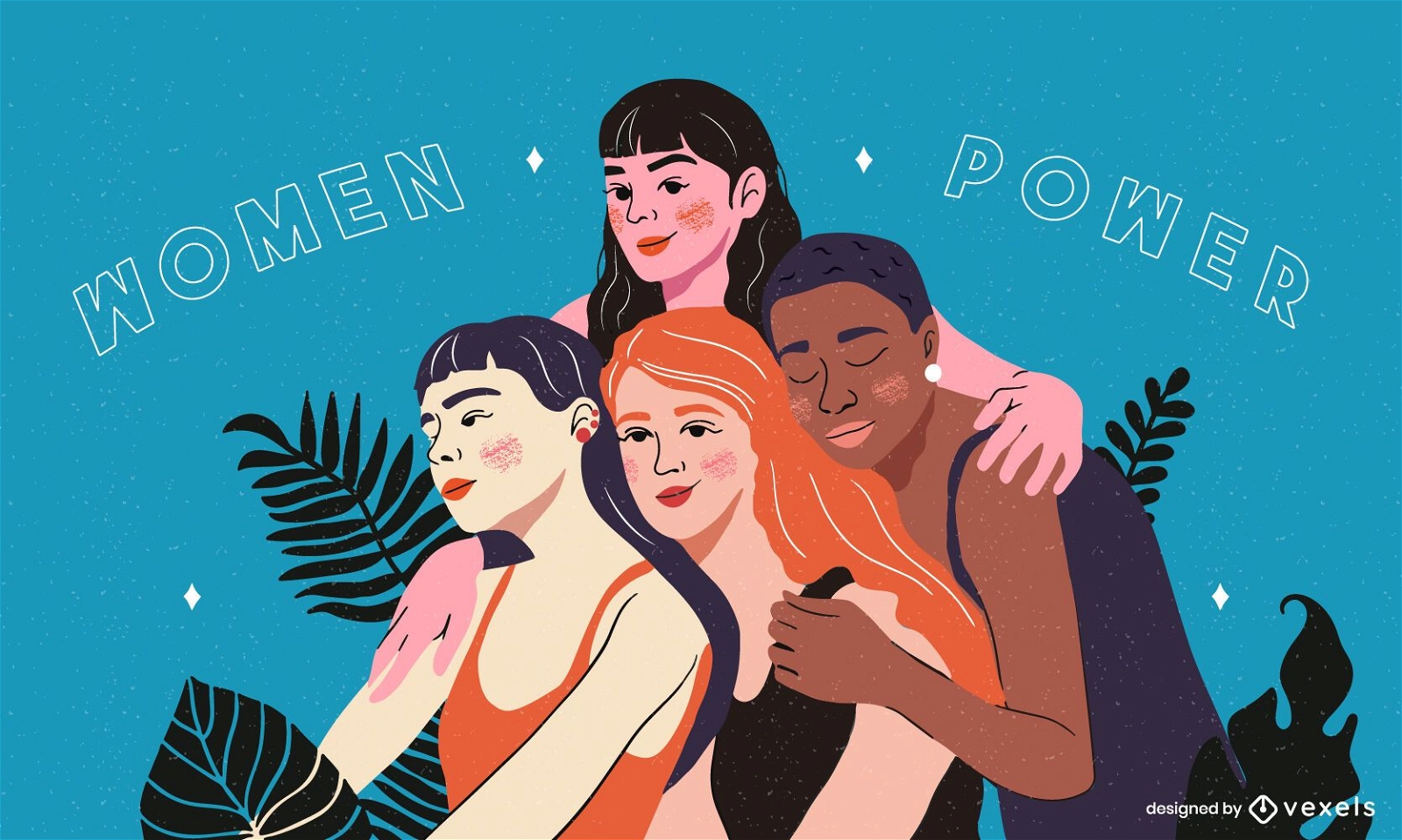 Ilustração de mulheres abraçando poder