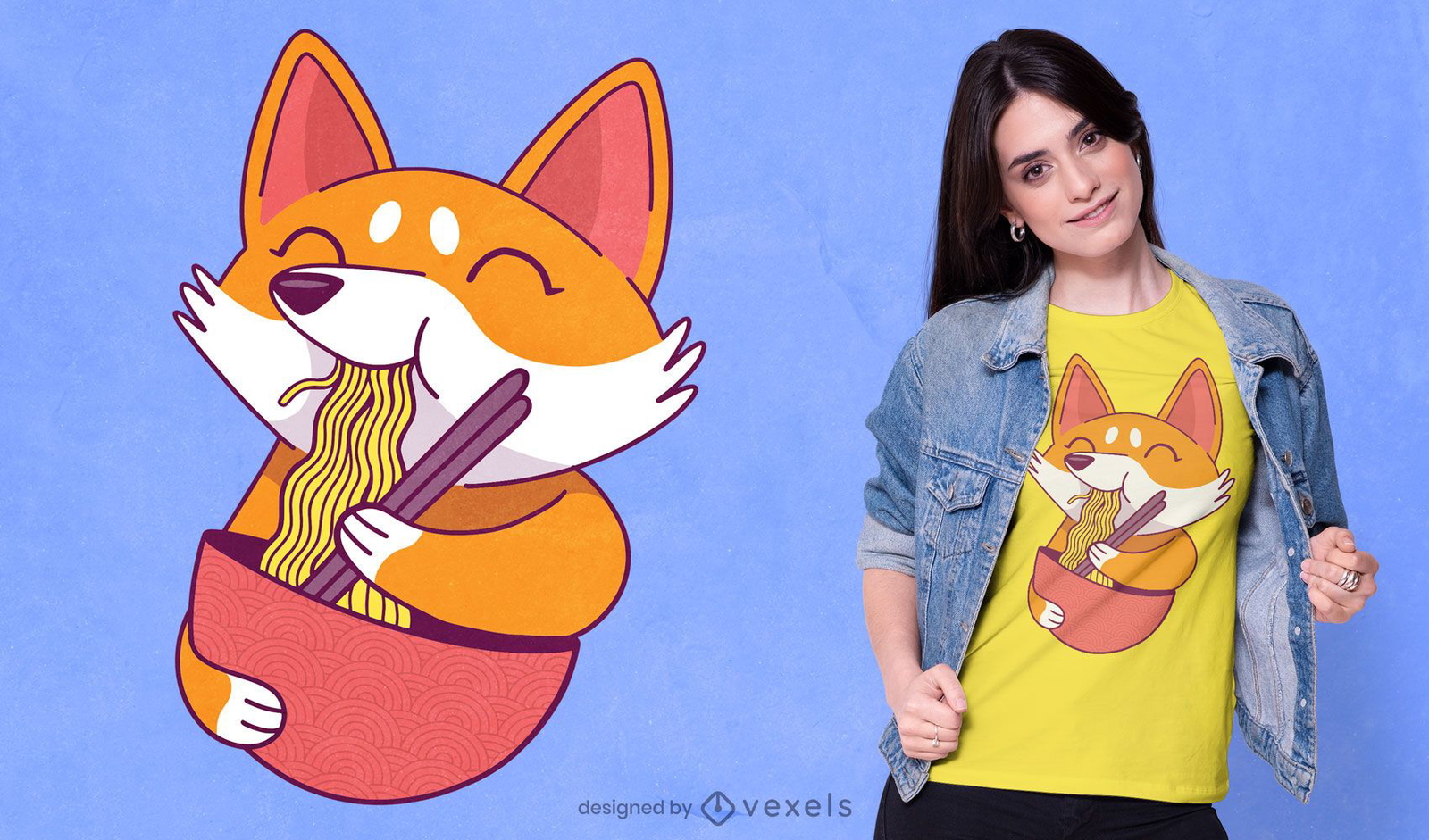 Diseño de camiseta Corgi ramen