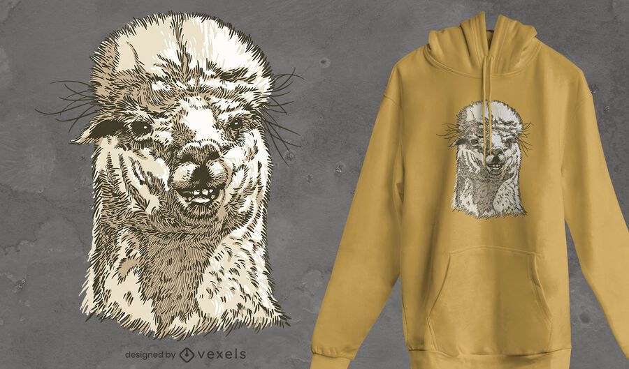 Diseño de camiseta con cara de alpaca Diseño de camiseta con cara de alpaca