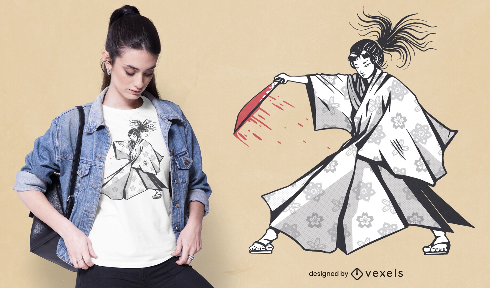 Design de camiseta de mulher samurai