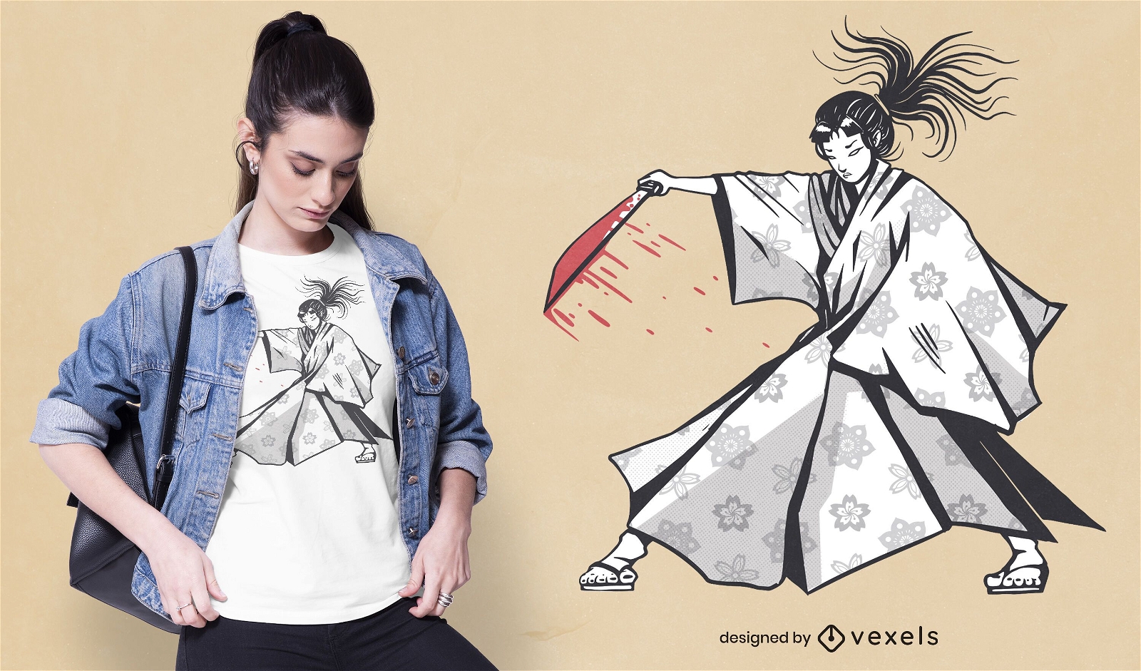 Diseño de camiseta mujer samurai