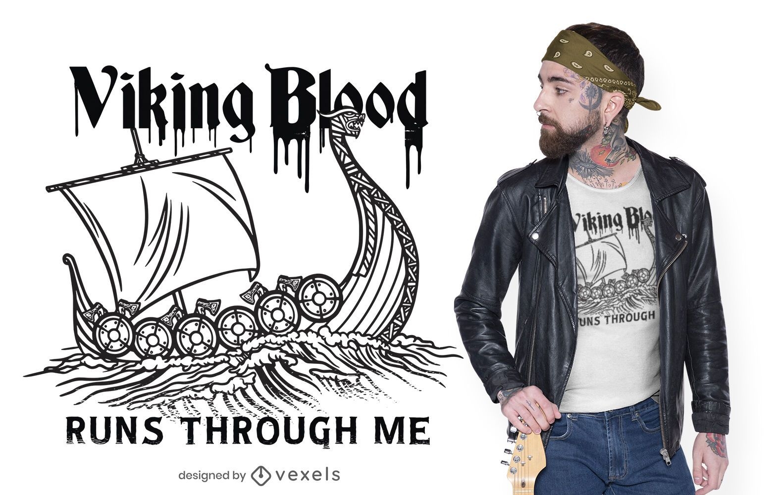 Cita de sangre vikinga y diseño de camiseta de barco.