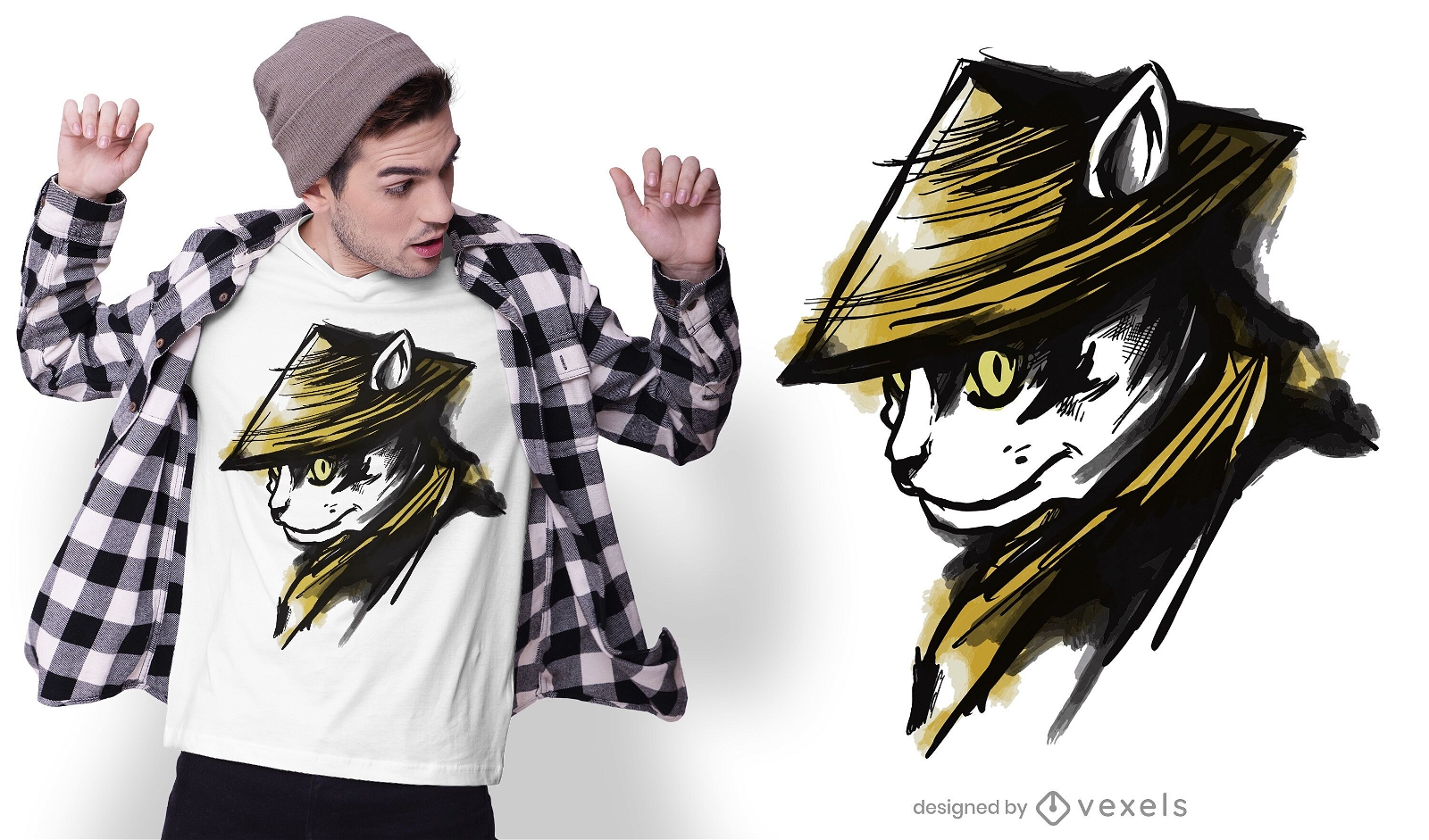 Design de camiseta de gato samurai