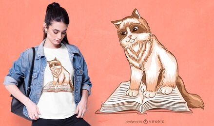 Animal de gato lendo um design de camiseta de livro