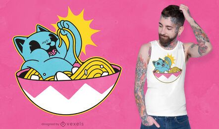 Design de t-shirt de ramen para gatos