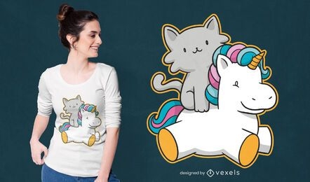 Cat Riding Unicorn T-shirt Design Vector Download