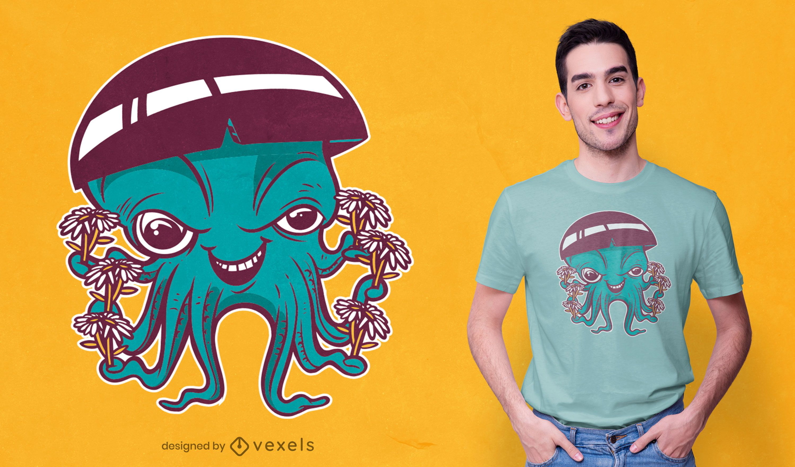 Diseño de camiseta hippie pulpo