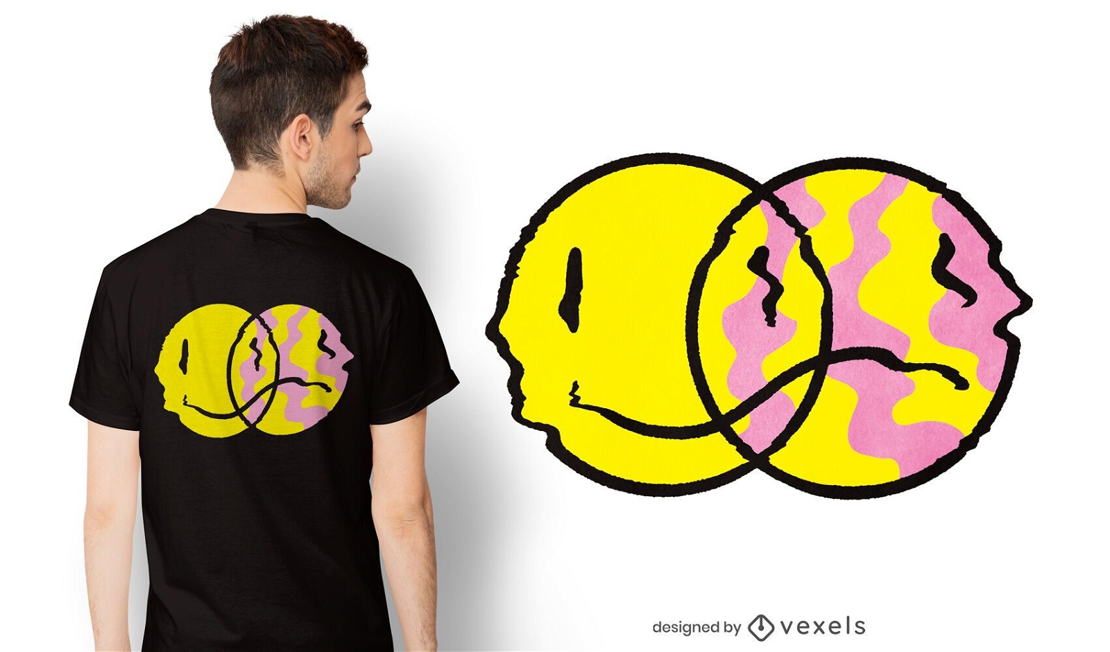 Diseño de camiseta emoji triste feliz