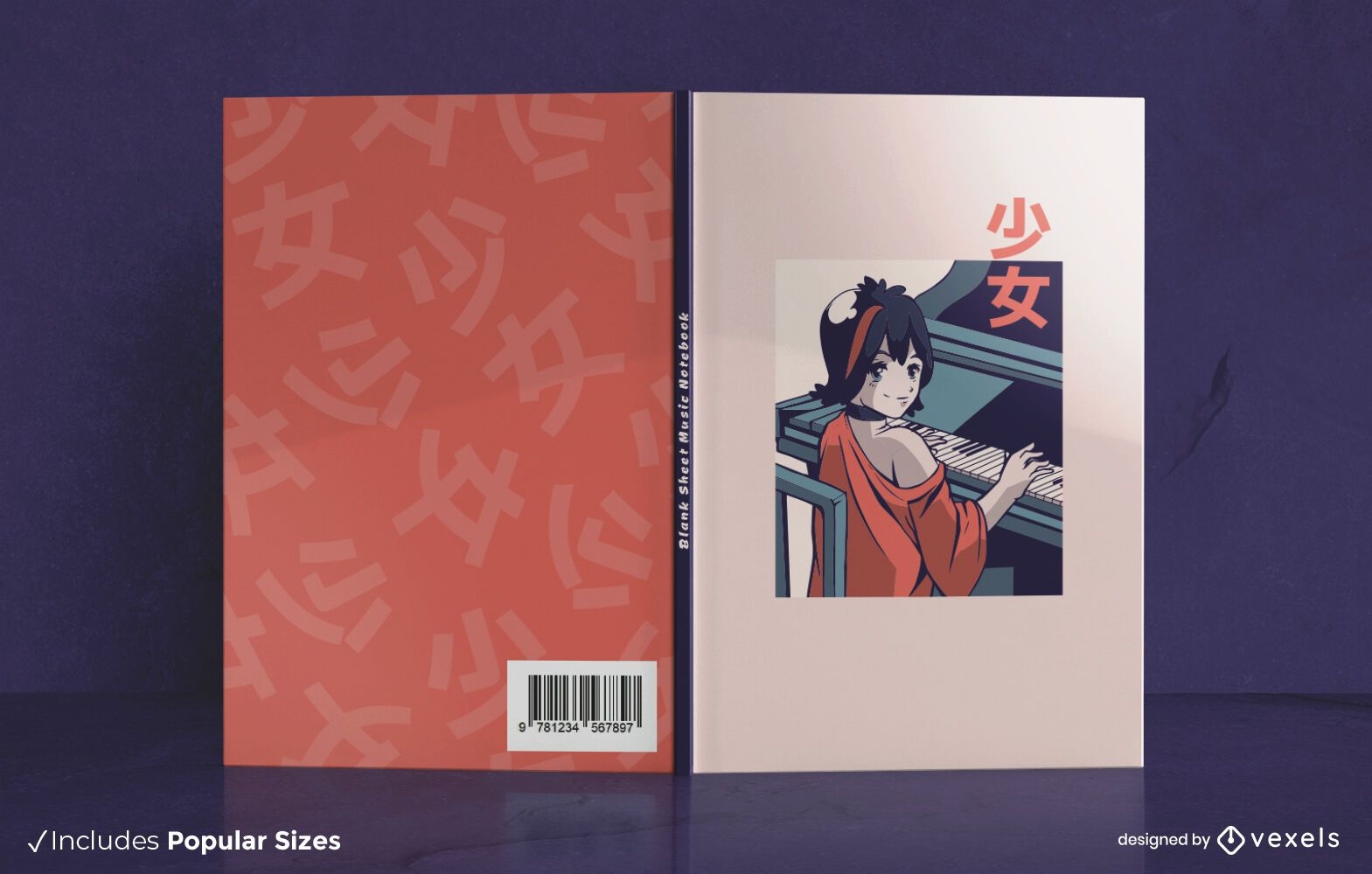 Design de capa de livro de anime de piano