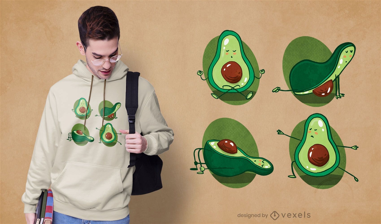 Design de t-shirt de ioga com abacate