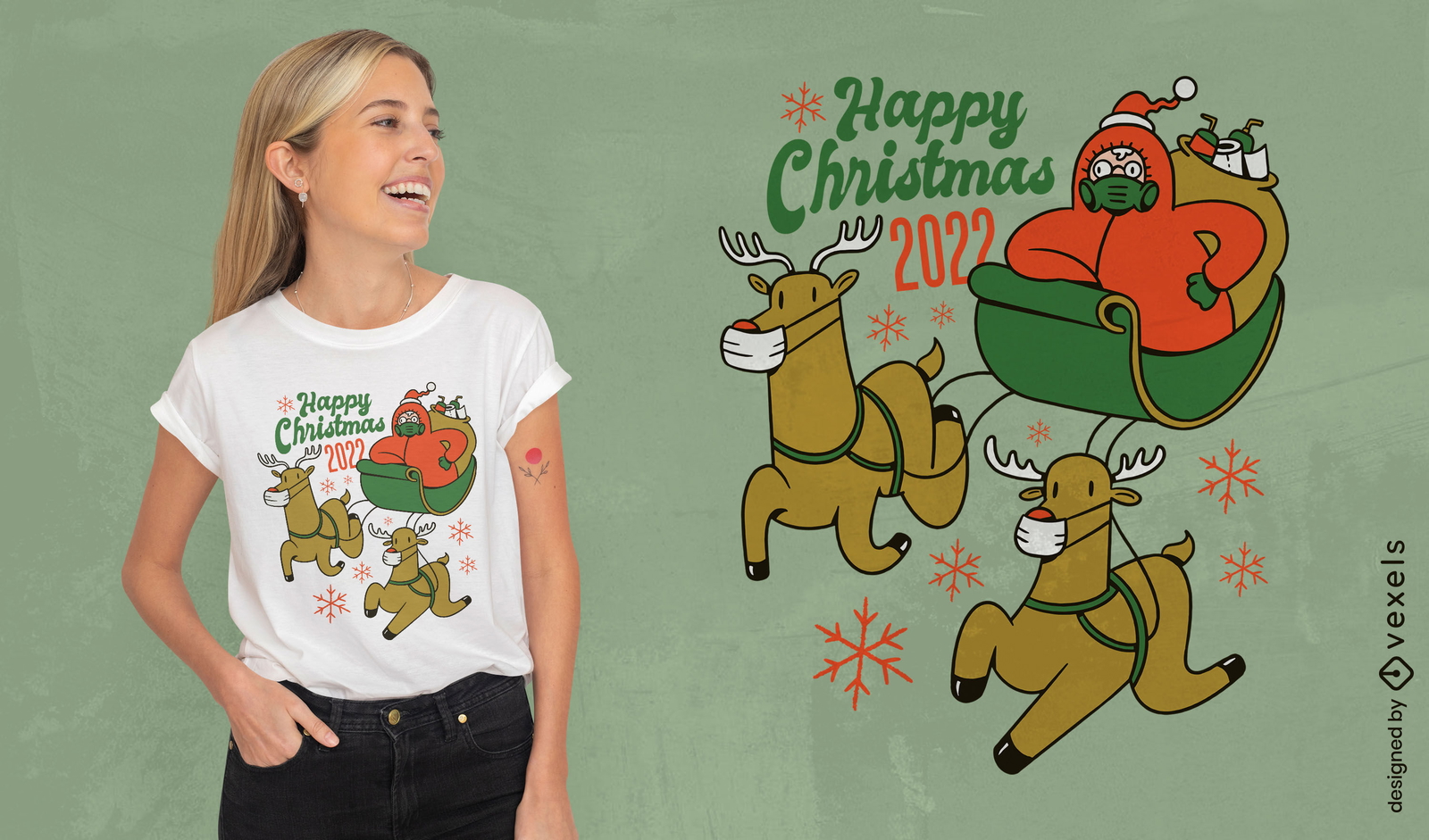 Design de camiseta de Papai Noel com máscara facial