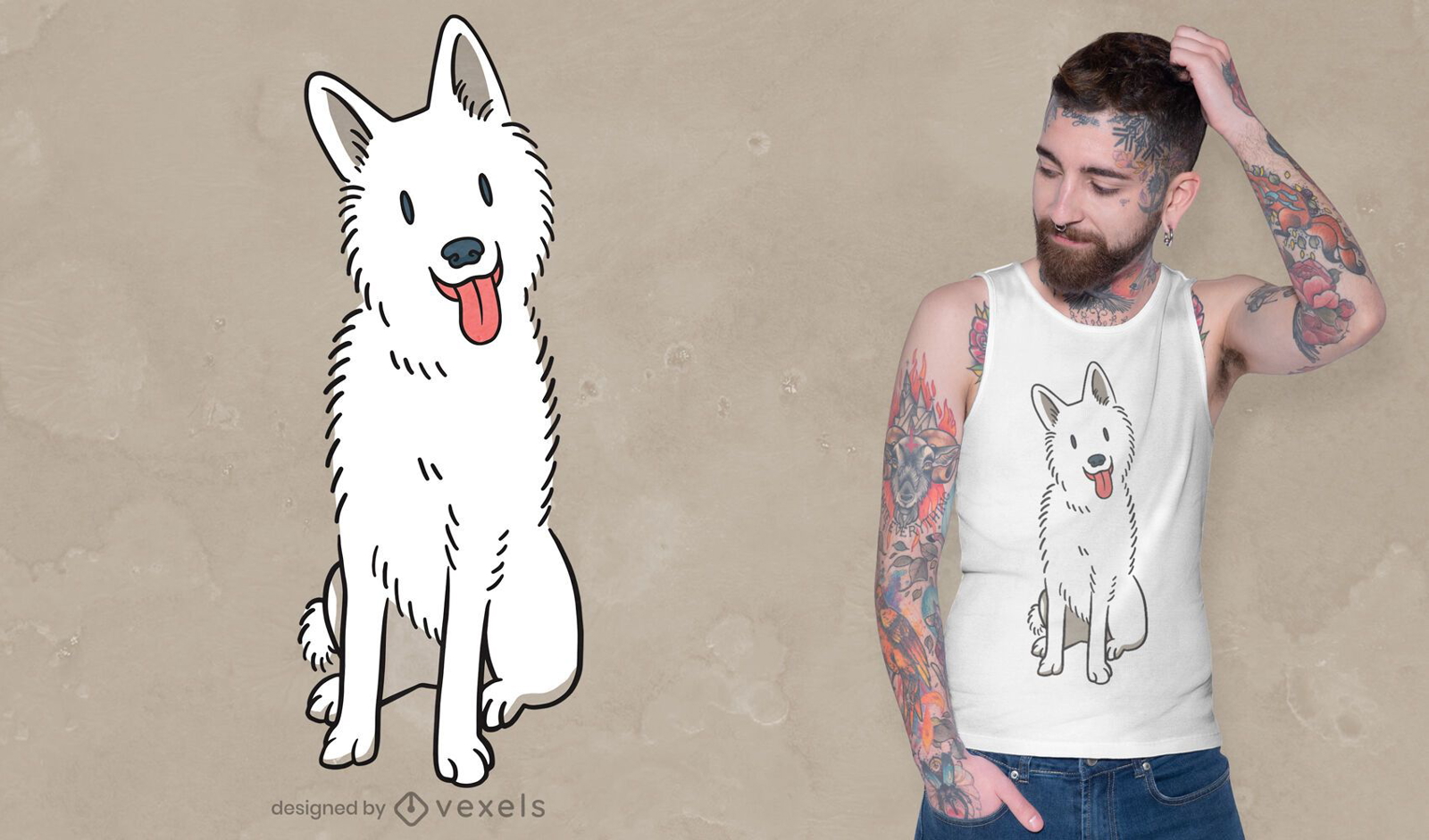 Diseño de camiseta de perro pastor blanco