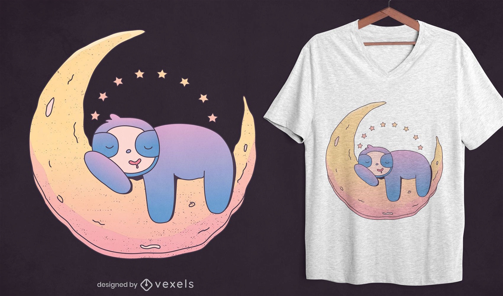Faultier auf Mond T-Shirt Design
