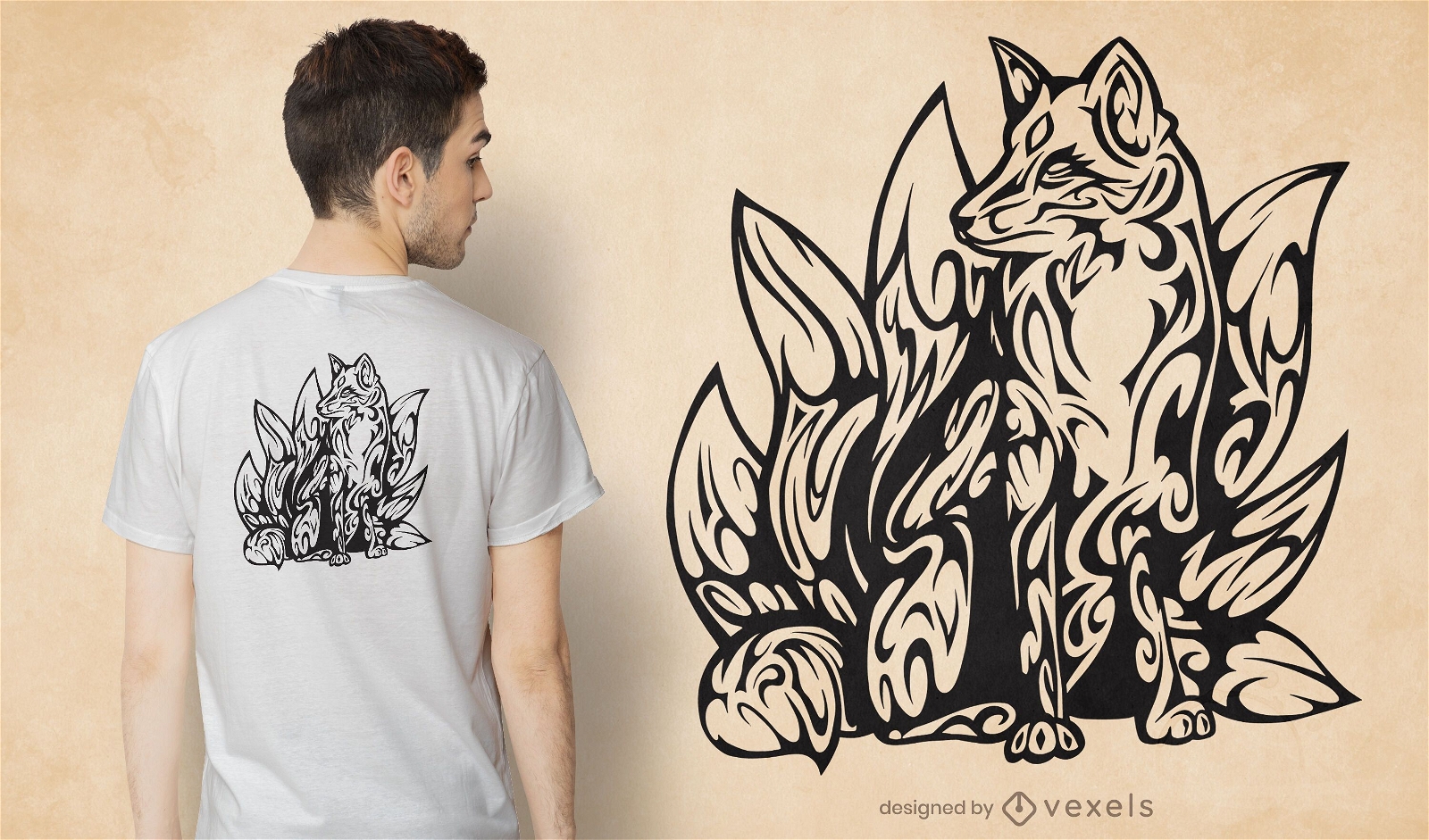 Design de t-shirt tribal kitsune