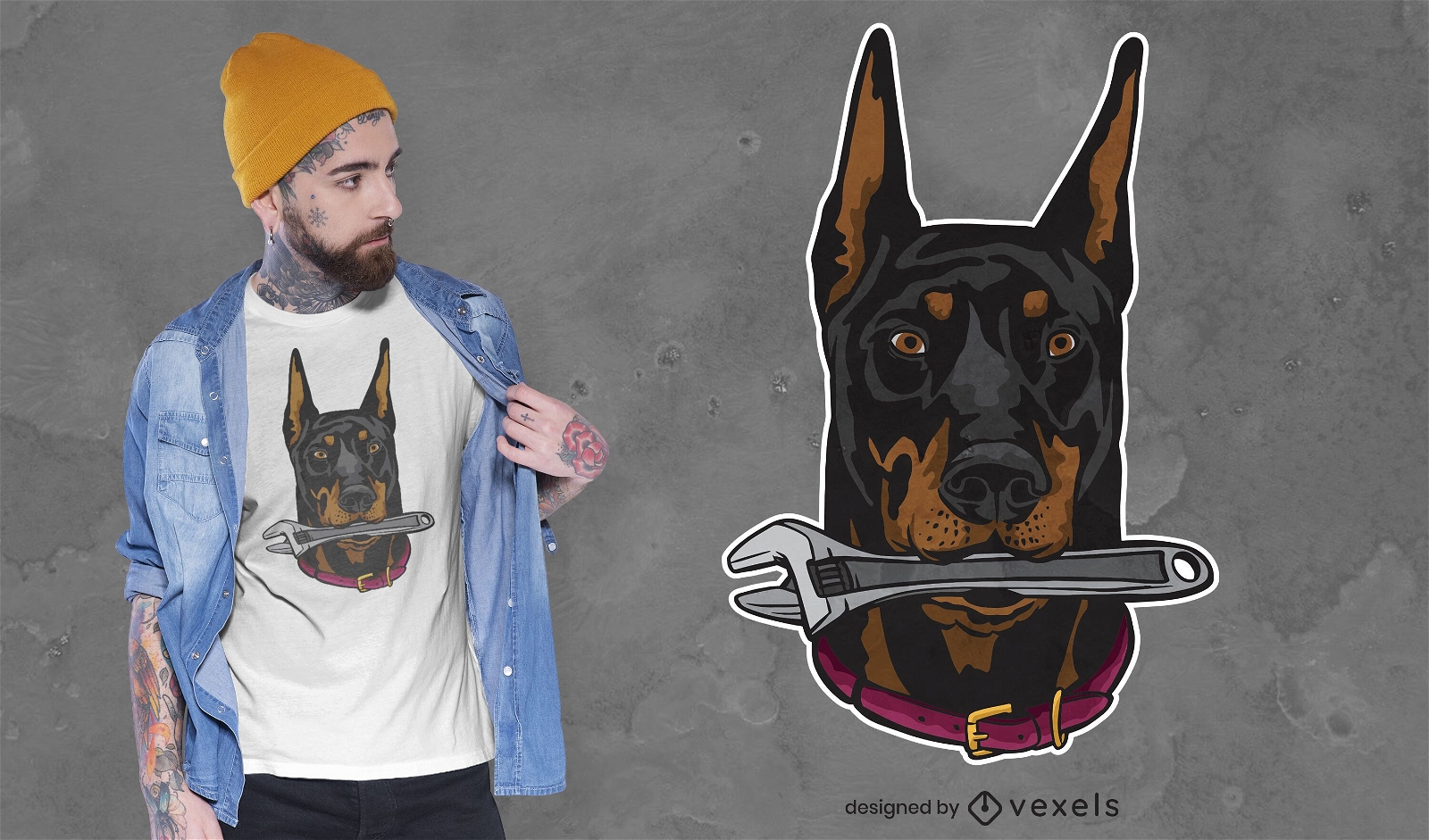 Doberman with wrench t-shirt design