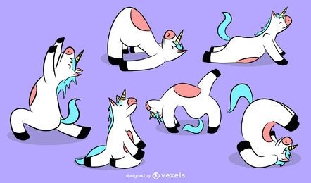 Conjunto de caracteres de unicornios de yoga