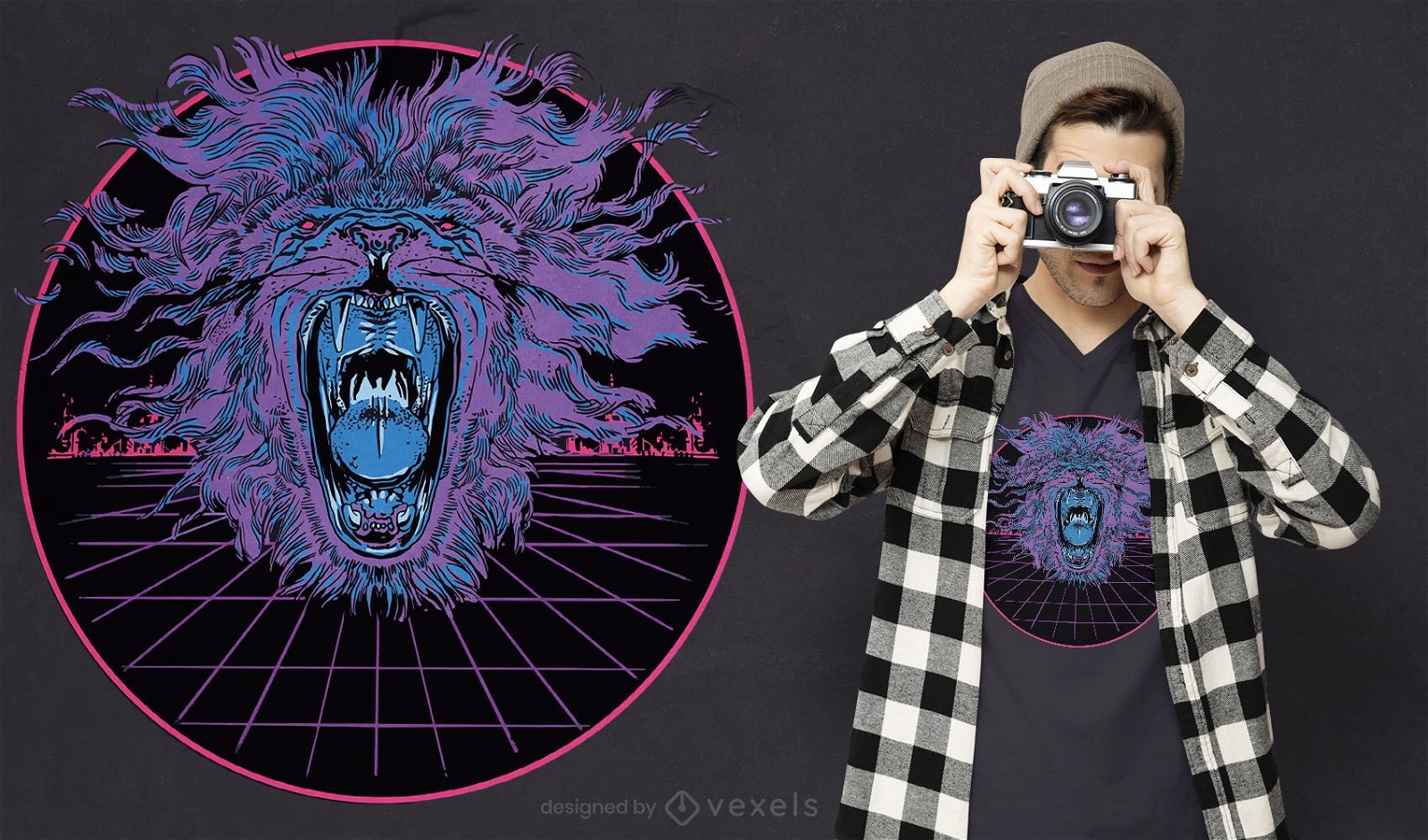Design de camiseta com leão Vaporwave