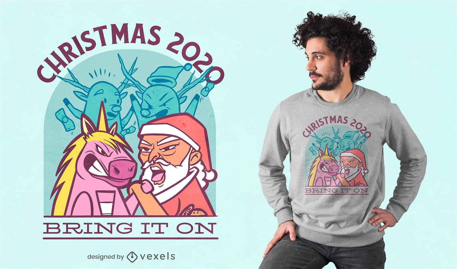Unicorn vs Santa t-shirt design