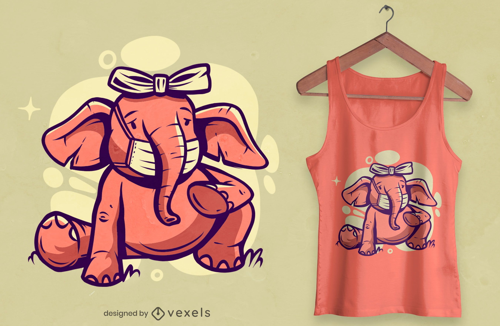 Diseño de camiseta de elefante con máscara facial.