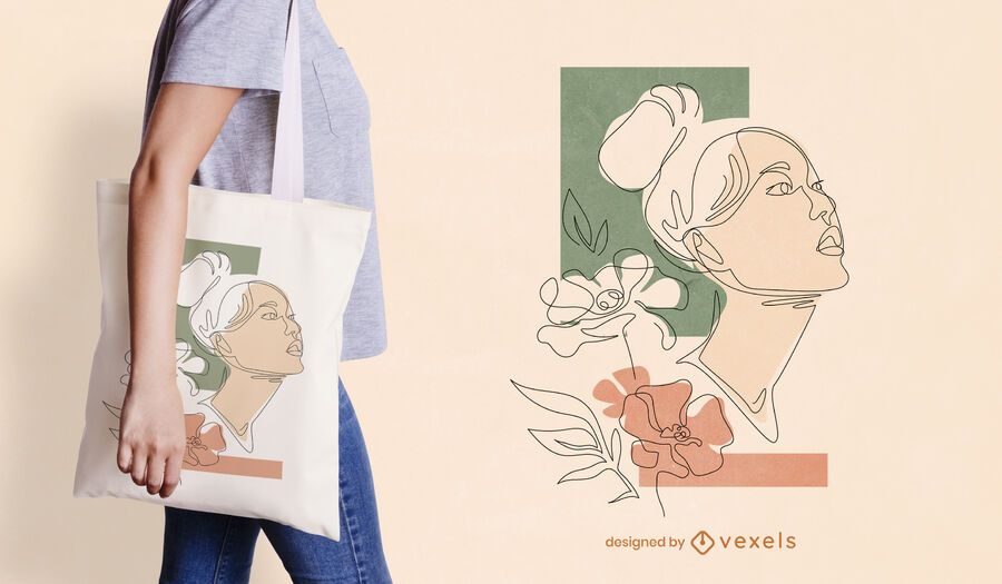 Continuous line woman tote bag design Continuous line woman tote bag design